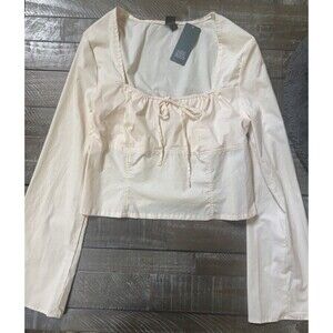 Wild Fable Blouse Women L  Light Pink Long Sleeve Square Neck Crop Top New